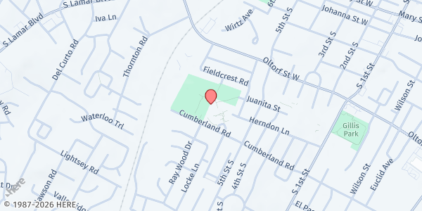 Map showing PARD - South Austin Recreation Center at 1100 Cumberland Rd., Austin, TX