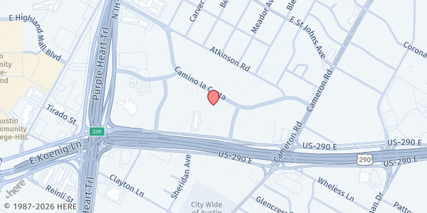 Map showing People's Community Clinic at 1101 Camino La Costa, Austin, TX
