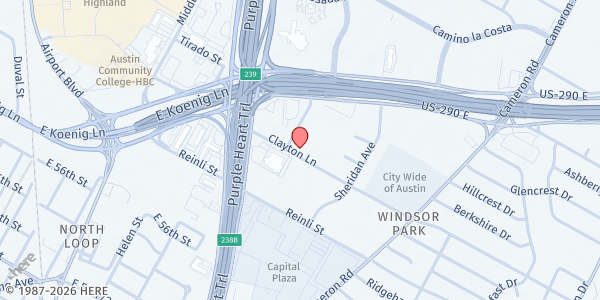 Map showing Primrose of Shadow Creek at 1026 Clayton Ln., Austin, TX