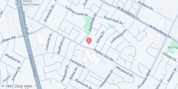 Map showing Principe de Paz at 1204 Payton Gin Rd., Austin, TX