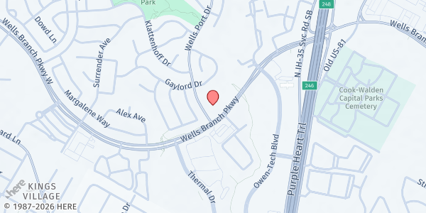 Map showing St. Andrew's Presbyterian Church Food Pantry at 14311 Wells Port Dr., Austin, TX