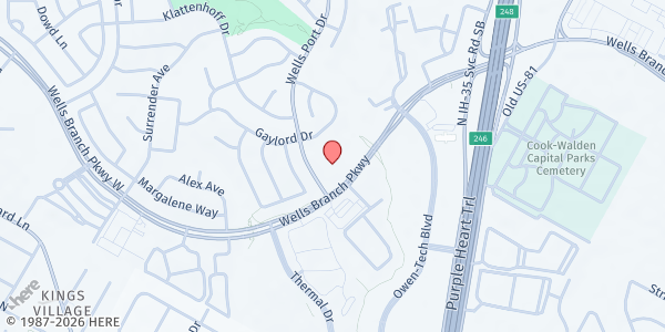 Map showing St. Andrews Presbyterian Church at 14311 Wells Port Dr., Austin, TX