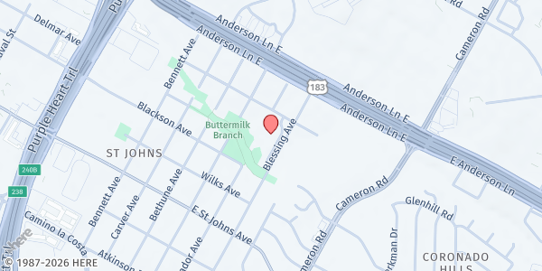 Map showing St. John Community Center at 7500 Blessing Ave., Austin, TX