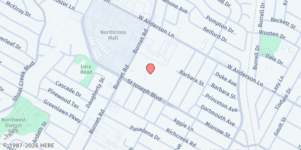 Map showing St. Louis Catholic Church Food Pantry at 2114 St. Joseph Blvd., Austin, TX