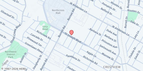 Map showing St. Louis Food Pantry at 2114 St. Joseph Blvd, Austin, TX