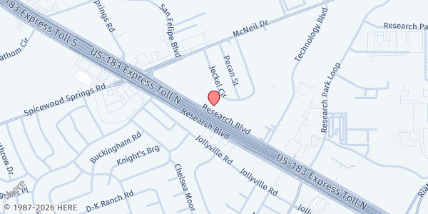 Map showing The Charlie Center at 12675 Research Blvd., Austin, TX