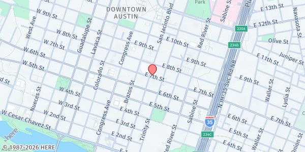 Map showing Trinity Center at 304 E. 7th St., Austin, TX