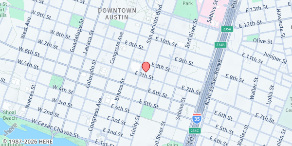 Map showing Trinity Center at 304 E. 7th St., Austin, TX