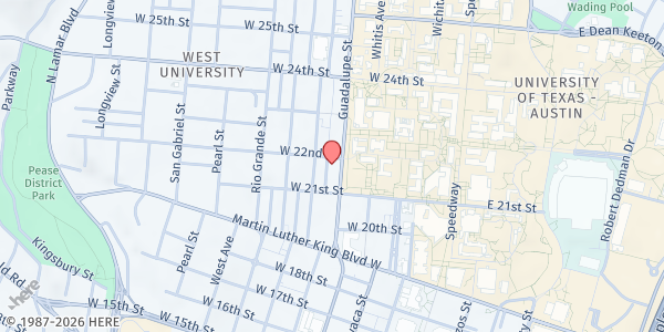 Map showing University Baptist Church at 2130 Guadalupe St., Austin, TX