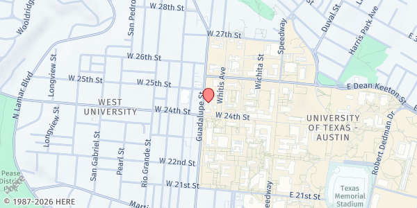 Map showing University UMC at 2409 Guadalupe St., Austin, TX