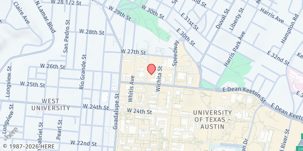 Map showing UT Outpost Student Pantry at 2609 University Ave., Austin, TX