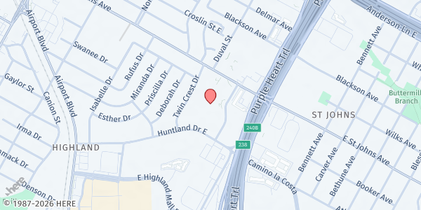 Map showing Webb Middle School at 601 East Saint Johns Avenue, Austin, TX