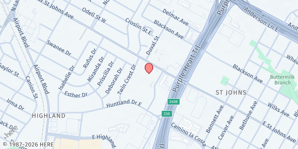 Map showing Webb Middle School at 601 E. St. Johns Ave., Austin, TX