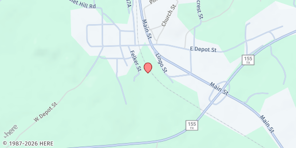 Map showing Avinger UMC Community Food Pantry at 200 Church St., Avinger, TX