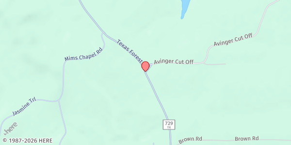 Map showing Lake O' the Pines Dream Center at 249 Avinger Cutoff Road, Avinger, TX