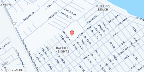 Map showing K.E. Little Elementary at 622 Oklahoma Ave., Bacliff, TX