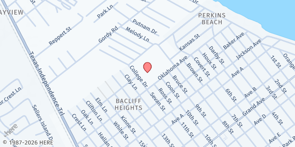 Map showing Lighthouse Christian at 622 Oklahoma Avenue, Bacliff, TX