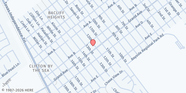 Map showing Lighthouse Christian Ministries Food Pantry at 800 Grand Ave., Bacliff, TX