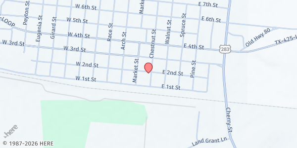 Map showing Mission of Miracles at 141 E. 2nd St., Baird, TX