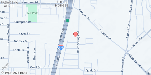 Map showing Sharing Life - The Opal J. Smith Food Pantry at 2919 Balch Springs Rd., Balch Springs, TX