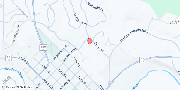 Map showing Silver Sage - Main Location at 803 Buck Creek Dr., Bandera, TX