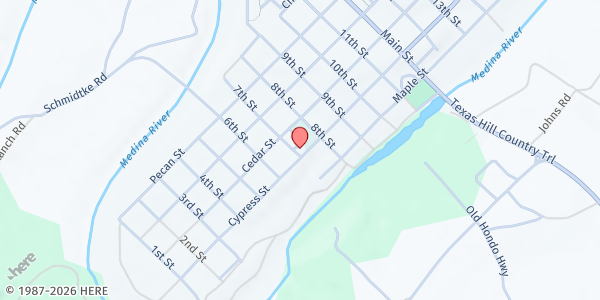 Map showing St. Stanislaus Church - St. Vincent de Paul at 602 7th St., Bandera, TX