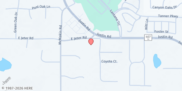 Map showing Lantana Community Church at 2200 E. Jeter Rd., Bartonville, TX