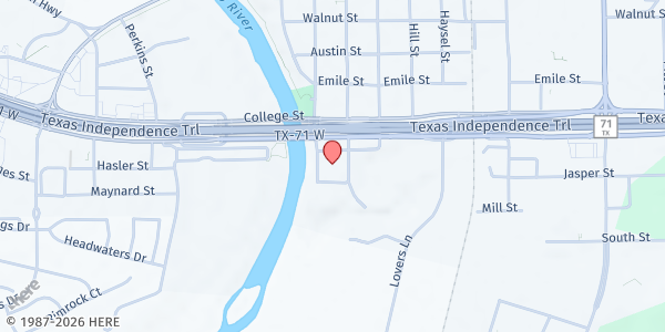Map showing Primera Baptist Church at 306 Paul C. Bell St, Bastrop, TX