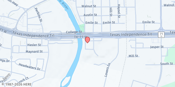 Map showing Primera Baptist Church at 306 Paul C Bell St., Bastrop, TX