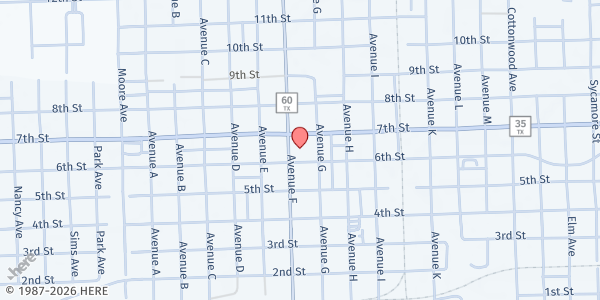 Map showing Bay City Food Pantry at 1700 Seventh St, Bay City, TX