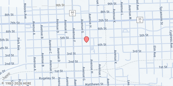 Map showing First United Methodist Church at 2300 Ave. H, Bay City, TX