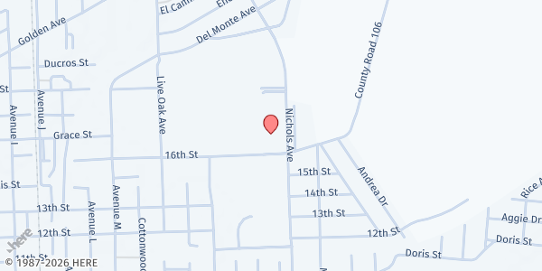 Map showing Nichols Street Church of Christ at 1200 Nichols Avenue, Bay City, TX