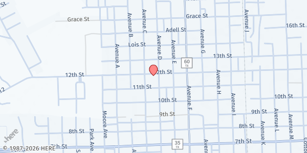 Map showing Our Lady of Guadalupe (SVdP) at 1412 12th St., Bay City, TX