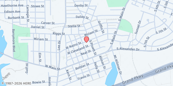 Map showing Baytown United Seventh-day Adventist Church at 401 W Nazro St, Baytown, TX