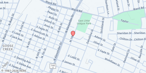 Map showing Edison Courts at 1100 N 10th St, Baytown, TX