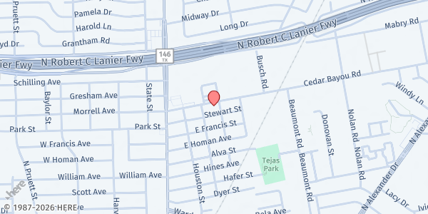 Map showing Hearts and Hands of Baytown at 307 Cedar Bayou Rd, Baytown, TX