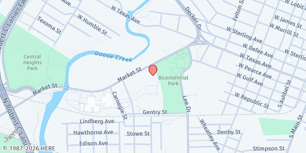 Map showing Impact Early College High School at 1415 Market St, Baytown, TX