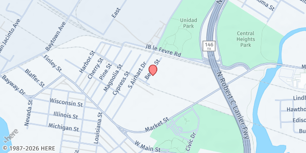 Map showing Our Lady of Guadalupe Catholic Church at 1124 Beech St., Baytown, TX