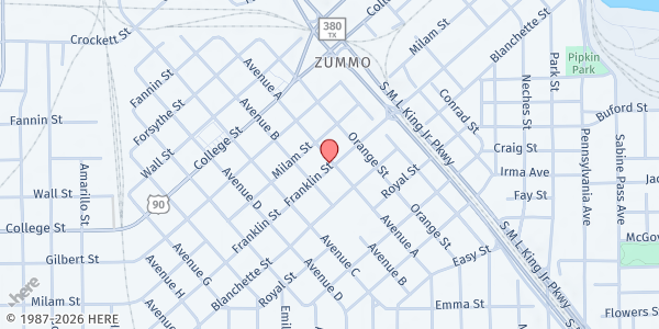 Map showing Holy Bible Faith Center at 1178 Avenue A, Beaumont, TX