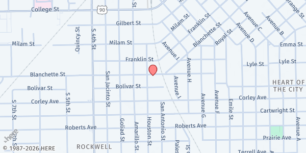 Map showing St. James United Methodist Church at 2485 Blanchette St., Beaumont, TX
