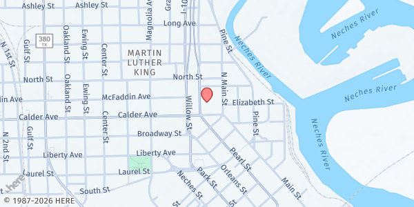 Map showing St. Mark's Episcopal Church at 680 Calder Ave., Beaumont, TX