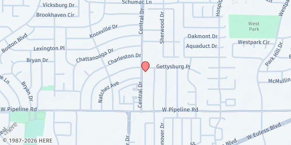 Map showing Trinity Baptist Church at 920 Central Dr., Bedford, TX