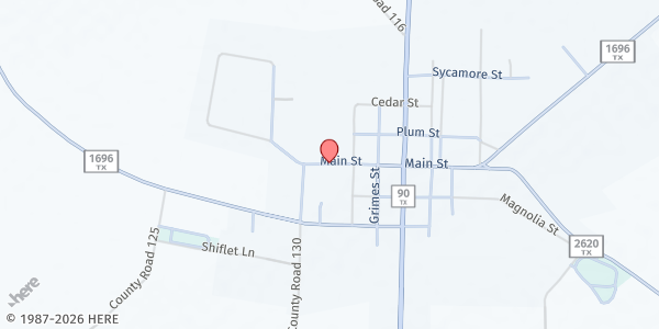 Map showing Bedias Distribution Site at 3202 Main St., Bedias, TX