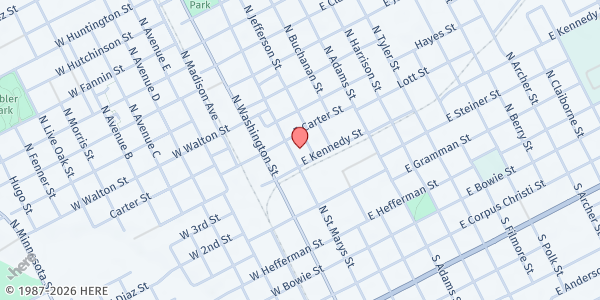 Map showing First Baptist Church-Beeville at 600 N. St. Mary's, Beeville, TX