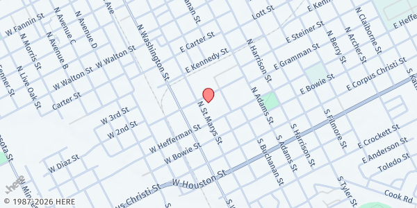 Map showing First UMC Food Pantry at 106 E. Cleveland St., Beeville, TX