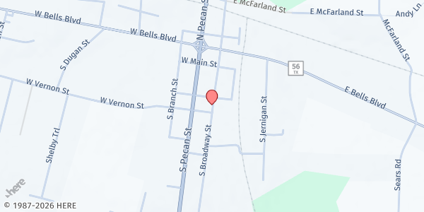 Map showing COMMUNITY CARE CENTER at 210 S. Broadway St., Bells, TX