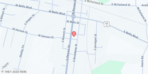 Map showing Community Care Center at 210 S. Broadway St., Bells, TX