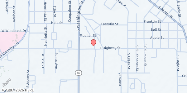 Map showing Holy Cross Catholic Church at 520 TX-29, Bertram, TX