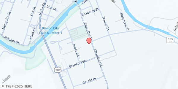 Map showing Blanco Good Samaritan Center at 607 Chandler Dr., Blanco, TX