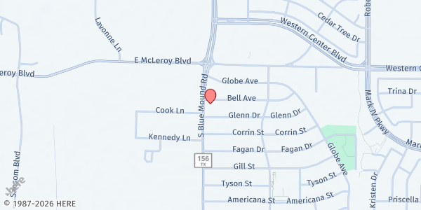 Map showing City of Blue Mound Pantry at 301 S. Blue Mound Rd., Blue Mound, TX